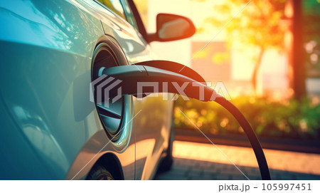 EV car power charging. electric vehicle with electric connector. generative AI 105997451
