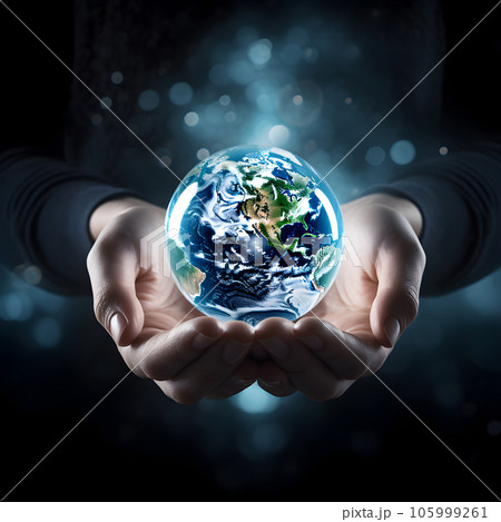 Human hand holding Earth. Earth day and Energy saving Concept. Generative Ai. 105999261