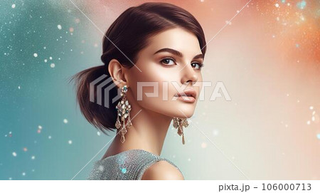 ラグジュアリーなジュエリー・宝石・アクセサリーをつけた白人のモデル女性（Generative AI） 106000713