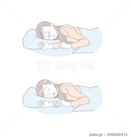 布団で眠る女性の対照イメージイラスト 106000915