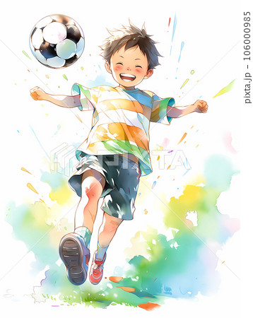 サッカーボールを蹴る元気な少年 サッカーボールを蹴る元気な少年 106000985