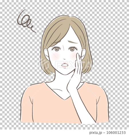 觸摸臉頰時皮膚粗糙的女性 觸摸臉頰時皮膚粗糙的女性 106001233