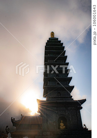 Sunset View from beautiful pagoda in Mount Fansipan Sunset View from beautiful pagoda in Mount Fansipan 106001643