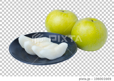 透明背景の切り分けられた梨の写真 青梨 二十世紀梨 透明背景の切り分けられた梨の写真 青梨 二十世紀梨 106001669