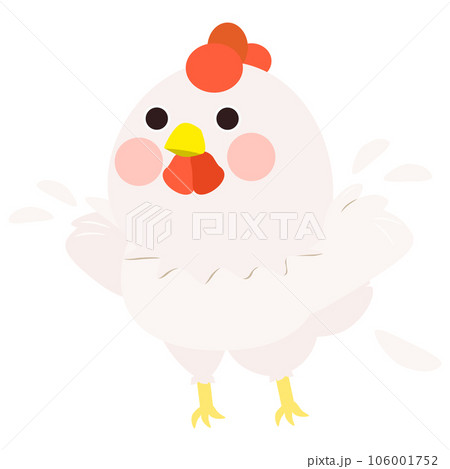 Cute little white chicken, full body, trying to fly with wing raise, front face. Isolated on white background, EPS10 vector Cute little white chicken, full body, trying to fly with wing raise, front face. Isolated on white background, EPS10 vector 106001752