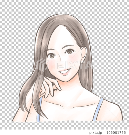 一個美麗的女人撫摸她美麗的長發水彩風格 一個美麗的女人撫摸她美麗的長發水彩風格 106001756