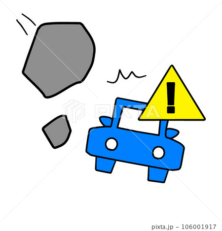 落石注意を示すイラスト。落石に注意を呼びかける表示マーク 落石注意を示すイラスト。落石に注意を呼びかける表示マーク 106001917
