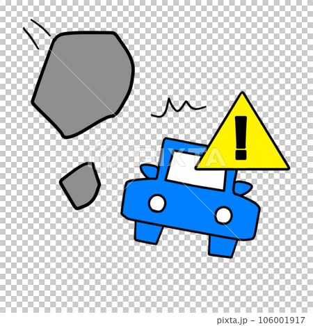 落石注意を示すイラスト。落石に注意を呼びかける表示マーク 落石注意を示すイラスト。落石に注意を呼びかける表示マーク 106001917