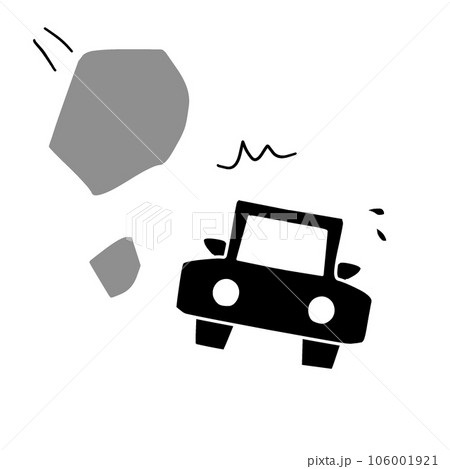 落石注意を示すイラスト。落石に注意を呼びかける表示マーク 落石注意を示すイラスト。落石に注意を呼びかける表示マーク 106001921