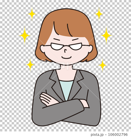 腕組み　メガネ　スーツ　ドヤ顔の女性 106002796