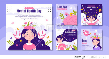 Mental Health Day Social Media Post Flat Cartoon Hand Drawn Templates Background Illustration 106002856