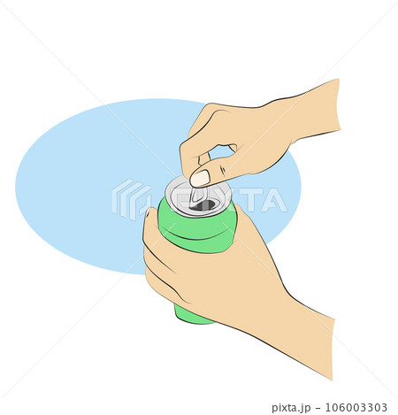 closeup hand opening green beer can illustration vector hand drawn isolated on white background 106003303