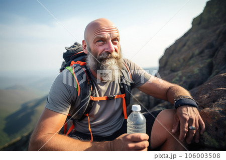 Portrait of Caucasian hiker on the top of the mountain. Portrait of Caucasian hiker on the top of the mountain. 106003508