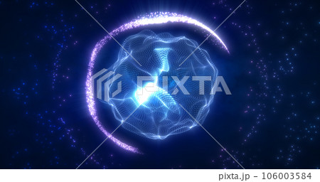 Abstract blue energy sphere from particles and waves of magical glowing on a dark background Abstract blue energy sphere from particles and waves of magical glowing on a dark background 106003584