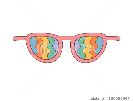 Hippie rainbow sunglasses. Groovy retro fashion style. Vector illustration isolated on white background. 106003947