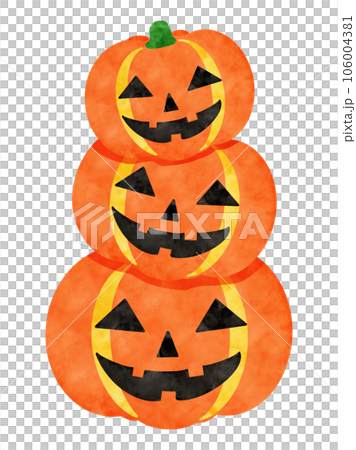ハロウィンのかぼちゃタワー_手描き水彩イラストのイラスト素材