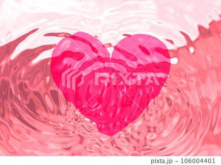 ピンク色の水面に広がる波紋と赤いハートの3dイラスト 106004401