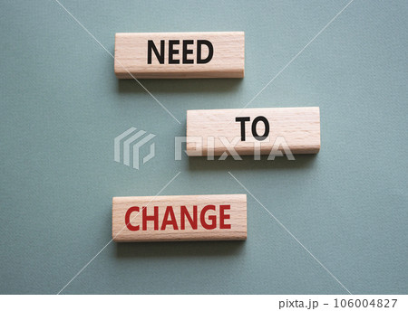 Need to change symbol. Concept words Need to change on wooden blocks. Beautiful grey green background. Business and Need to change concept. Copy space. 106004827