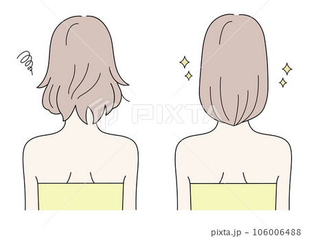 ダメージ髪から綺麗な髪になる後ろ姿の女性のイラストセット ダメージ髪から綺麗な髪になる後ろ姿の女性のイラストセット 106006488