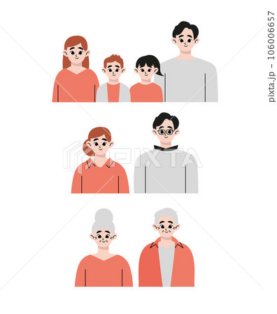 Family development stages set including couple in childhood, parenting, old age isolated vector illustration Family development stages set including couple in childhood, parenting, old age isolated vector illustration 106006657