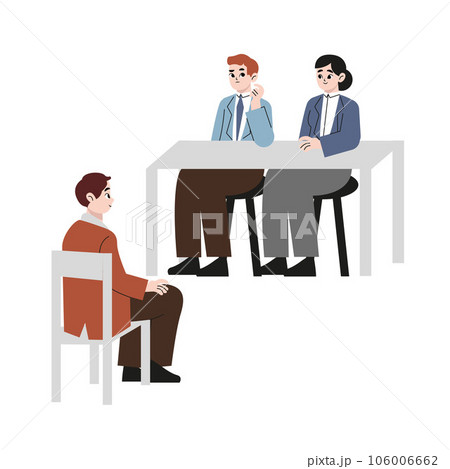 Male interviewed with an interviewer. Flat vector illustration isolated on white background Male interviewed with an interviewer. Flat vector illustration isolated on white background 106006662