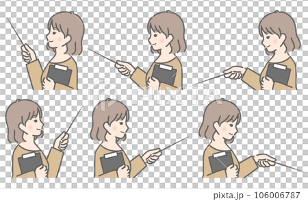 A young woman holding a binder and pointing in various directions (sideways, plain clothes) A young woman holding a binder and pointing in various directions (sideways, plain clothes) 106006787
