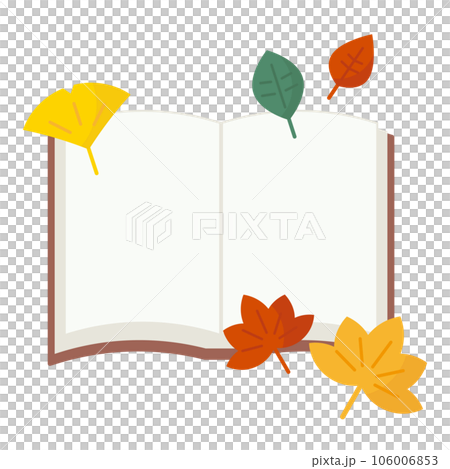 Illustration of an open book and fallen autumn leaves Illustration of an open book and fallen autumn leaves 106006853