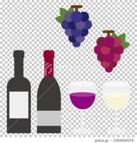 Illustration of wine bottle and wine glass with wine Illustration of wine bottle and wine glass with wine 106006859