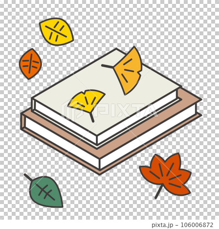 堆疊書籍、銀杏和秋葉的線條畫插圖 堆疊書籍、銀杏和秋葉的線條畫插圖 106006872