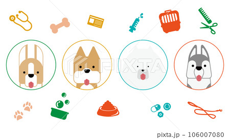 グラフィカルでシンプルな犬のアイコンのセット(コーギー,柴犬,ポメラニアン,ハスキー) グラフィカルでシンプルな犬のアイコンのセット(コーギー,柴犬,ポメラニアン,ハスキー) 106007080