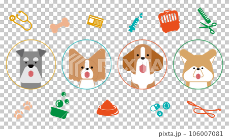 グラフィカルでシンプルな犬のアイコンのセット(ミニチュアシュナウザー,パピヨン,ビーグル,秋田犬) グラフィカルでシンプルな犬のアイコンのセット(ミニチュアシュナウザー,パピヨン,ビーグル,秋田犬) 106007081