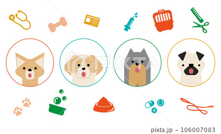 グラフィカルでシンプルな犬のアイコンのセット（チワワ,シーズー,ヨークシャーテリア,パグ） 106007083