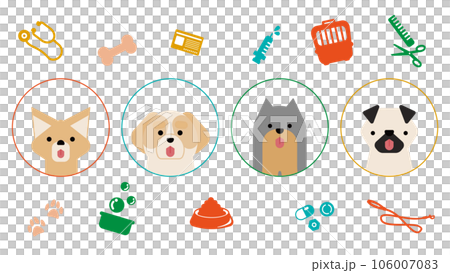 グラフィカルでシンプルな犬のアイコンのセット（チワワ,シーズー,ヨークシャーテリア,パグ） 106007083