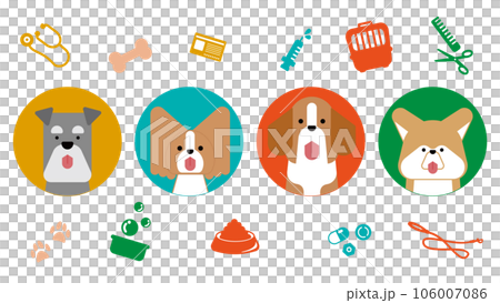 グラフィカルでシンプルな犬のアイコンのセット（ミニチュアシュナウザー,パピヨン,ビーグル,秋田犬） 106007086
