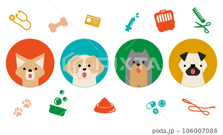 グラフィカルでシンプルな犬のアイコンのセット（チワワ,シーズー,ヨークシャーテリア,パグ） 106007088
