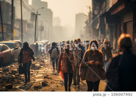 People wearing masks because the environment is being destroyed by fine dust. Generative AI 106007992