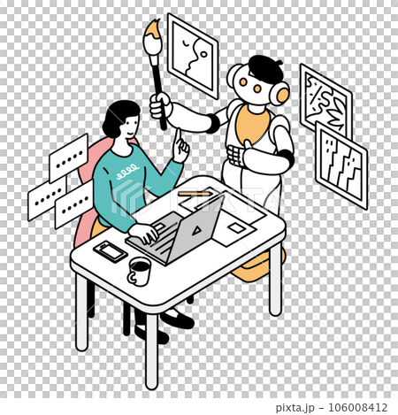 画像生成をするAIをイメージするアイソメトリック構図のシンプルなイラスト 画像生成をするAIをイメージするアイソメトリック構図のシンプルなイラスト 106008412