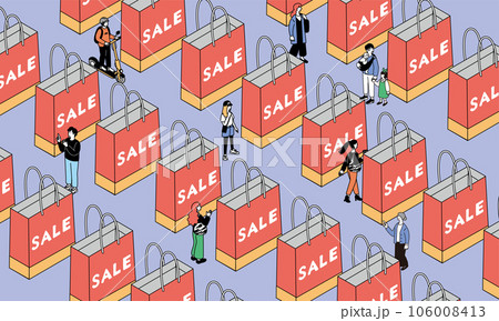 アイソメトリック構図のショッピングパックと人々のイラスト アイソメトリック構図のショッピングパックと人々のイラスト 106008413