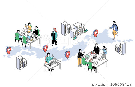 アイソメトリック構図の日本で働く人々のシンプルなイラスト 106008415