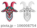 Vector image of a goat's head from geometric shapes and an outline image for coloring. Cartoon. EPS 10 106008754