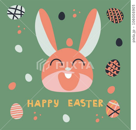 Trendy design with typography, dots, eggs and bunny, in pastel colors. Set of abstract easter backgrounds for social media, stories, banners, greeting cards, poster, greeting card	 106008905