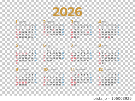 2026 yearly calendar next to holidays and annual events 106008929