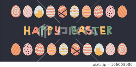 Trendy design with typography, dots, eggs and bunny, in pastel colors. Set of abstract easter backgrounds for social media, stories, banners, greeting cards, poster, greeting card	 106008986