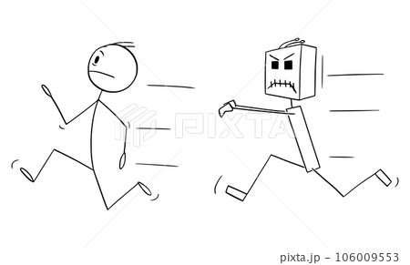 Mad Dangerous Robot Chasing Human, Vector...のイラスト素材 [106009553] - PIXTA