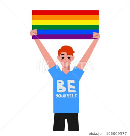 Multiethnic gay are proud to be. Young homosexuals gay couple love each other. Element lgbt and gay parade, protest. Vector illustration with lgbt man	 106009577