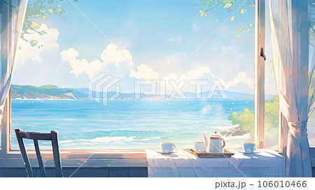 部屋からの夏のビーチの眺め_2　Generative AI 106010466