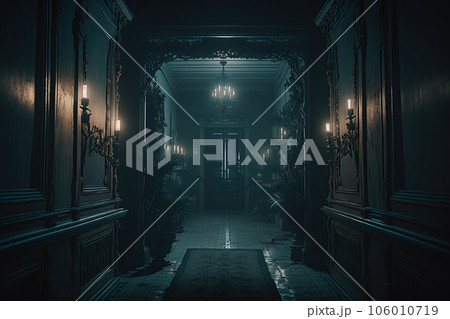 Spooky space with low light . Horror scene.Creepy and Haunting created by generative AI  106010719