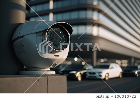 A security camera overlooking a multi - storey car park, ensuring the safety of parked vehicles created by generative AI  106010722