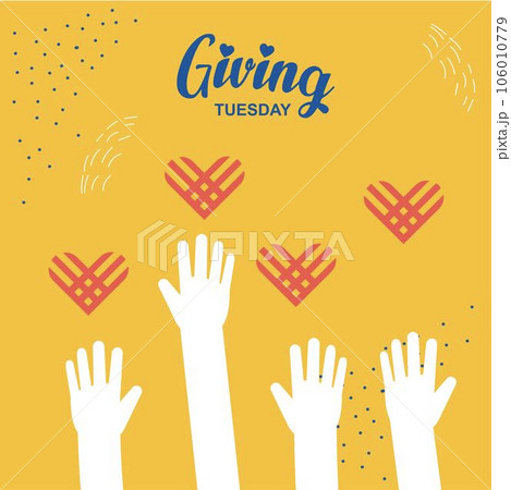 Happy Giving Tyesday. Trendy abstract art templates with hand, logo, dots. Set of flat backgrounds for social media, stories, banners, invitation card, poster, greeting card, header for website	 106010779