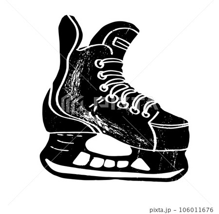 Hand-drawn skates . Hand drawn engraving illustration skates. Textured art racing skates. 106011676